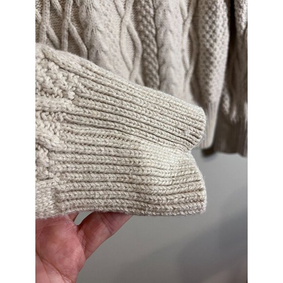 J Crew Sweater Women M Tan Cable Knit Fisherman Chunky Old Money Oarsman Preppy - Picture 3 of 9